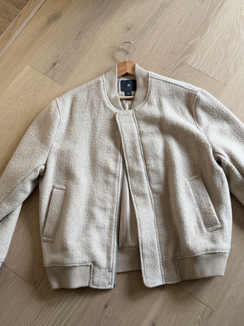 H&M Men's Cream Bouclé Bomber Jacket